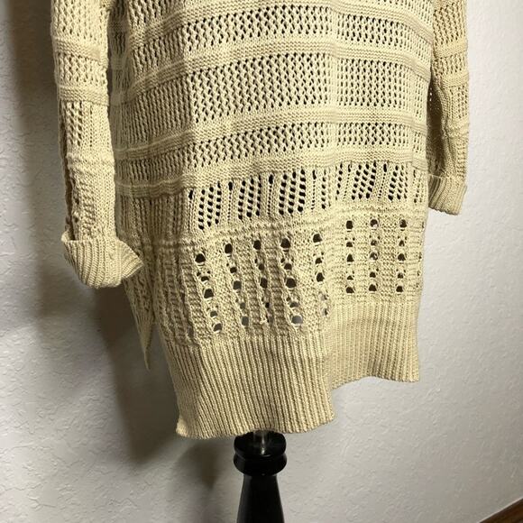 II Sisters tan open crochet knit v neck hooded sweater tunic size M/L - Picture 15 of 16